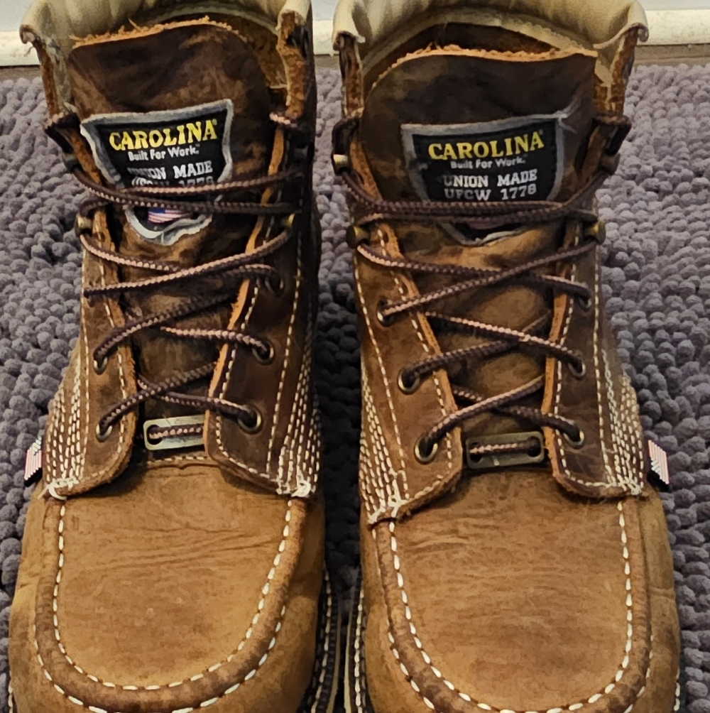Men's Brown Leather Carolina Work Boots - Durable Steel Toe Non-slip Made In The